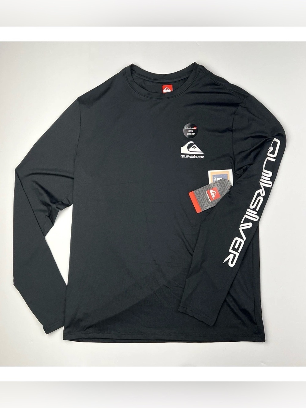 Quiksilver Rash Guard Mens M Black UPF 50 Quick Dry Swim Surf Fishing Rasguard